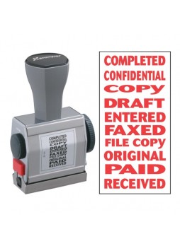 Message Stamp - "COMPLETED, CONFIDENTIAL, COPY, DRAFT, ENTERED, FAXED, FILE COPY, ORIGINAL, PAID, RECEIVED" - 0.19" Impression Width x 1.50" Impression Length - Red - 1 Each - xst81041